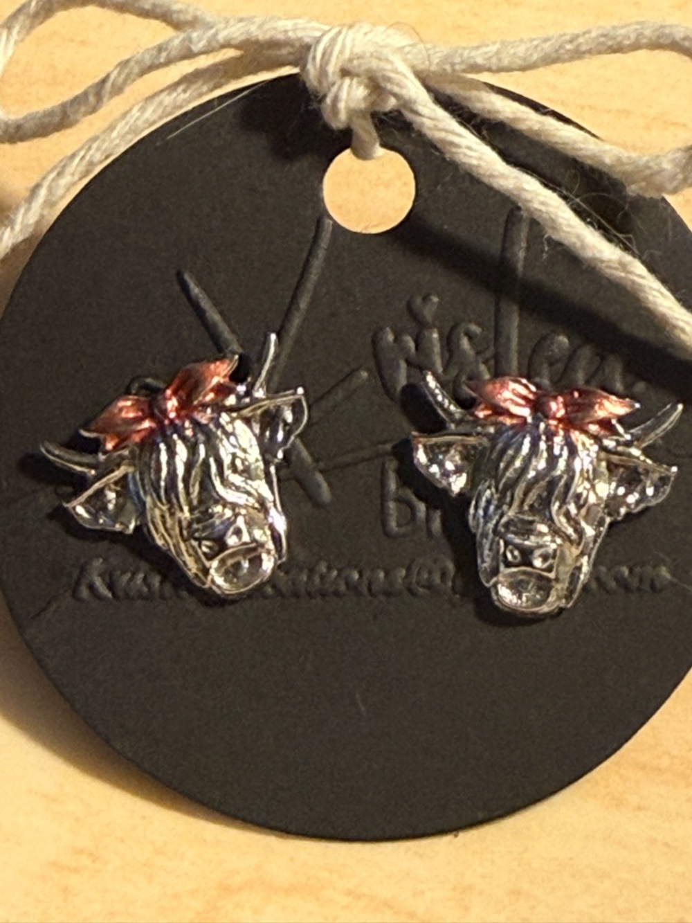 Cow Head Stud Earrings with Rose Gold Bow Accent